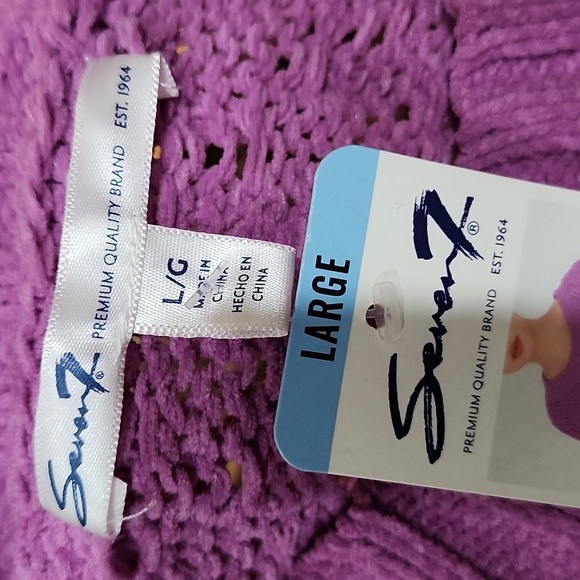 NWT Seven7 Pink Purple Knit Woven Pullover Crewneck Sweater L - Picture 7 of 9